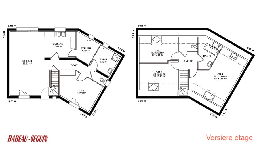 plan de maison en v avec etage
