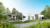maison moderne neuve avec terrasse et voile béton